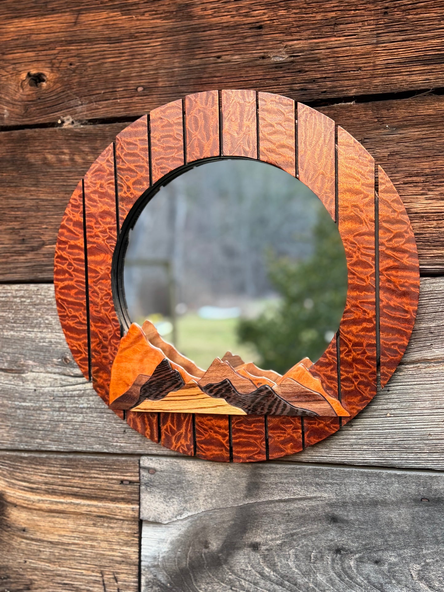Quilted Sapele Mountain Mirror