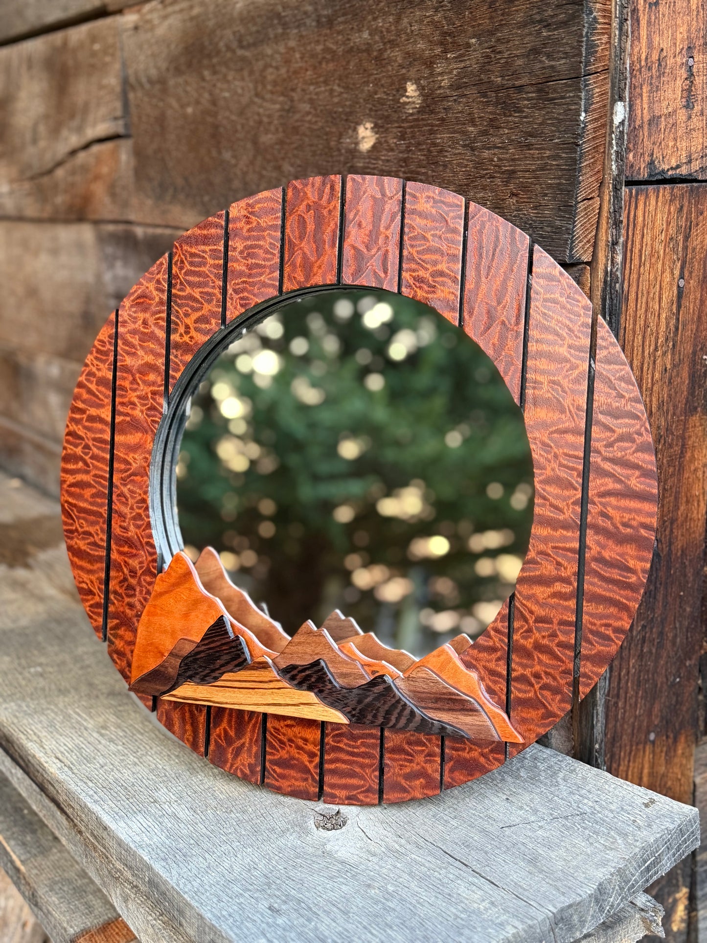 Quilted Sapele Mountain Mirror