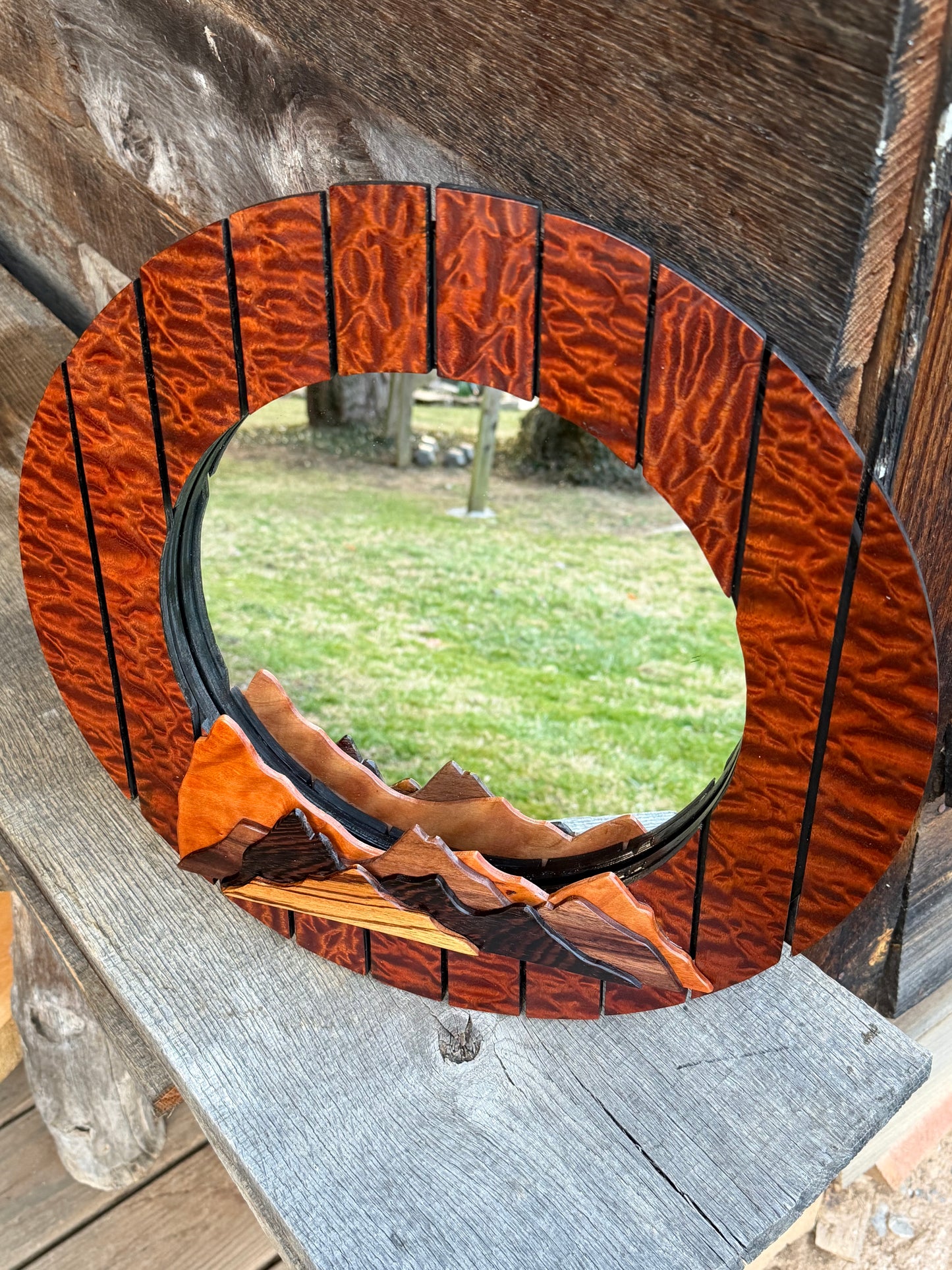 Quilted Sapele Mountain Mirror