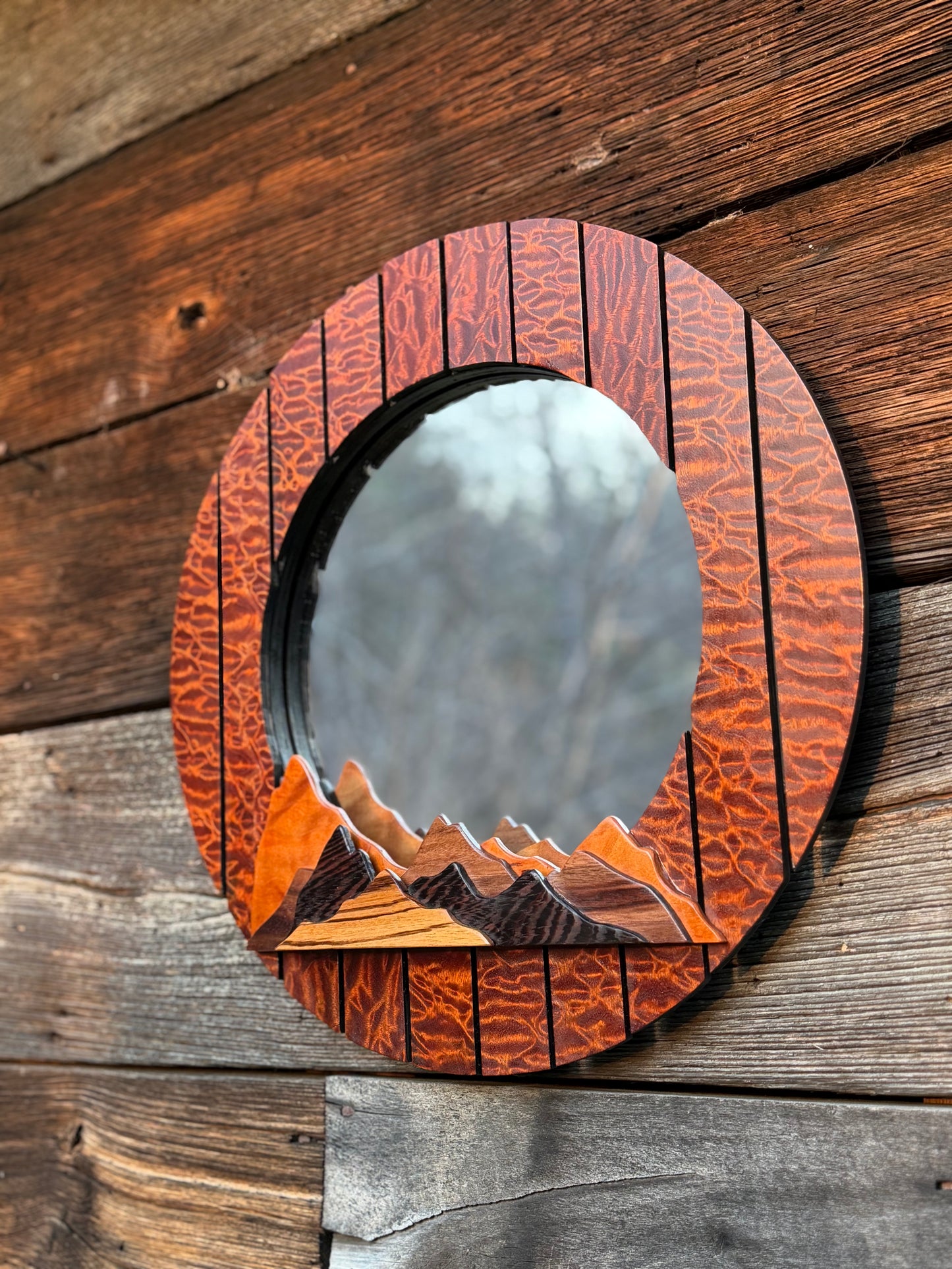 Quilted Sapele Mountain Mirror