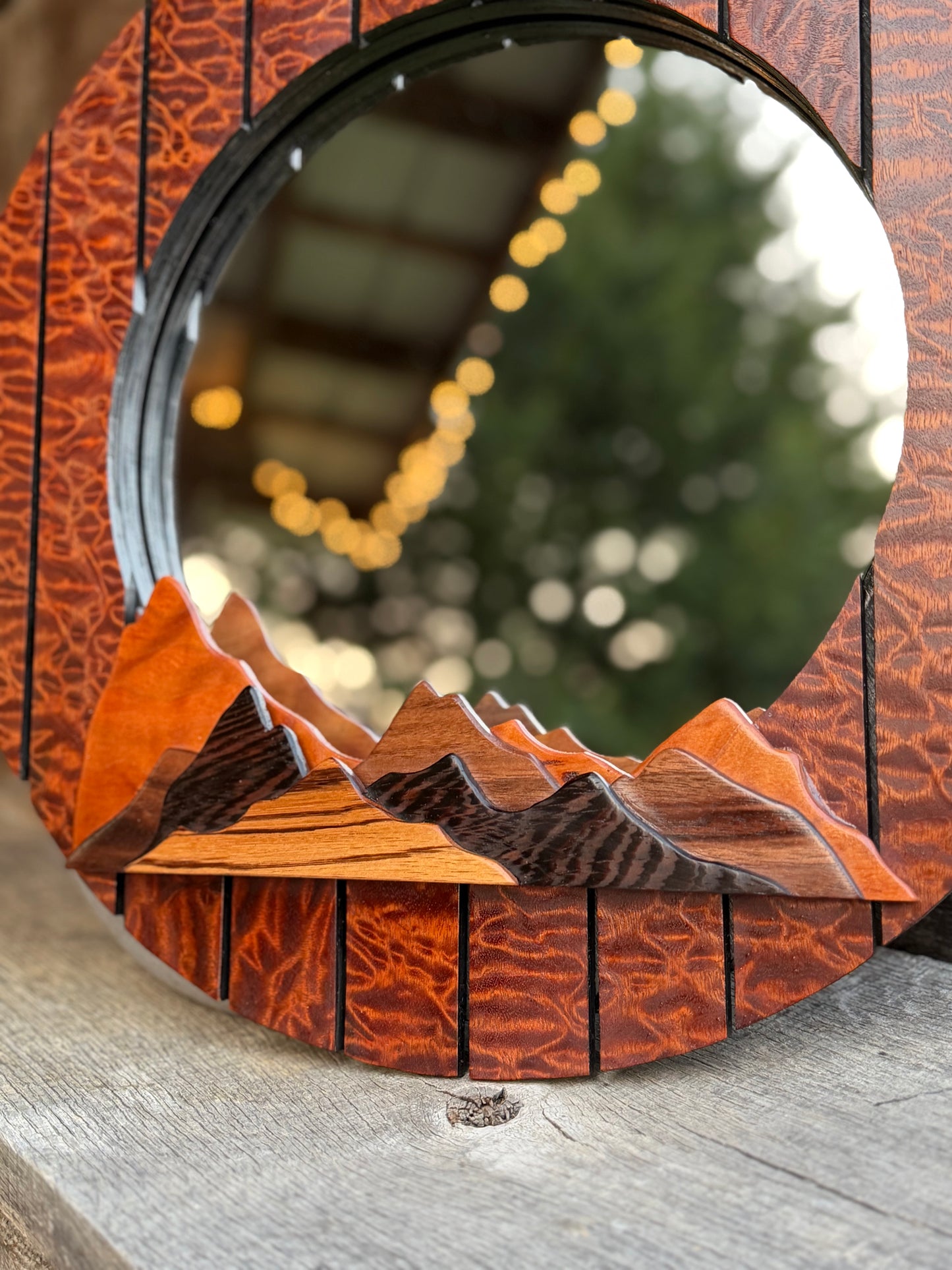 Quilted Sapele Mountain Mirror