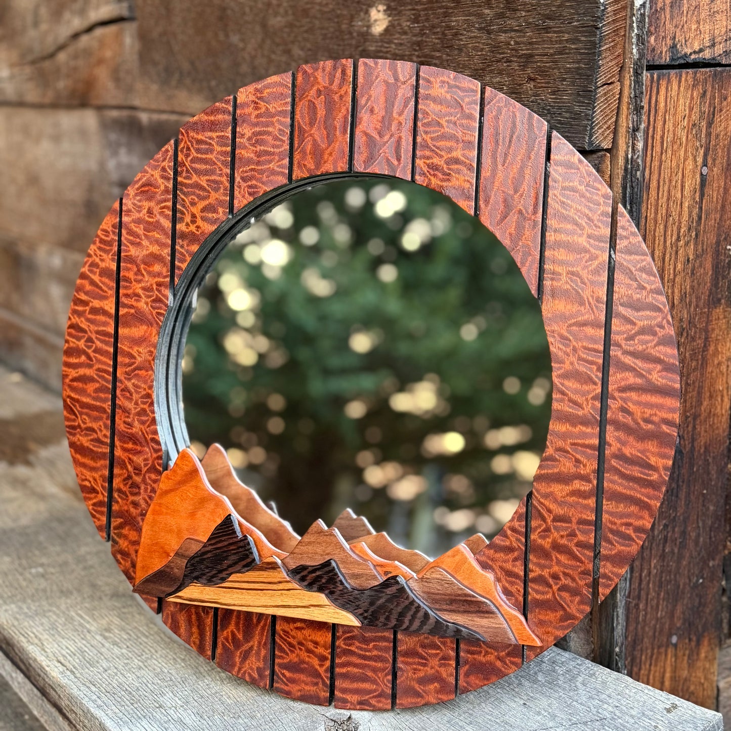 Quilted Sapele Mountain Mirror